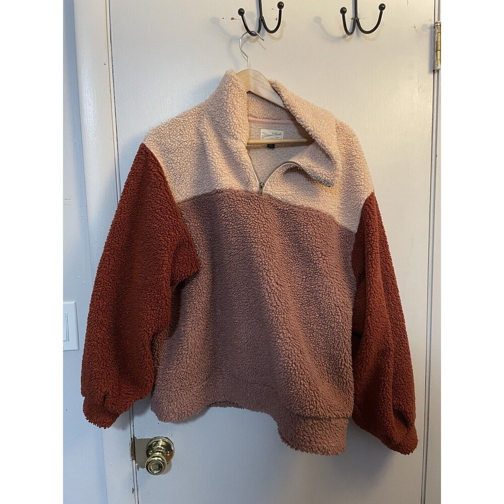 Universal Thread Pink Colorblock Quarter-Zip Sherpa Fleece Pullover Sweater XL